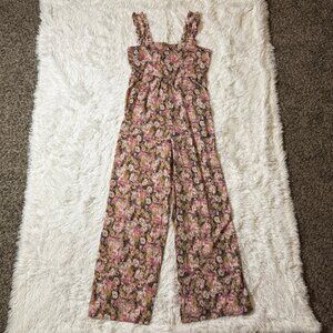 Floral Sleeveless Tie Back Jumpsuit With Ruffle Strap Detail